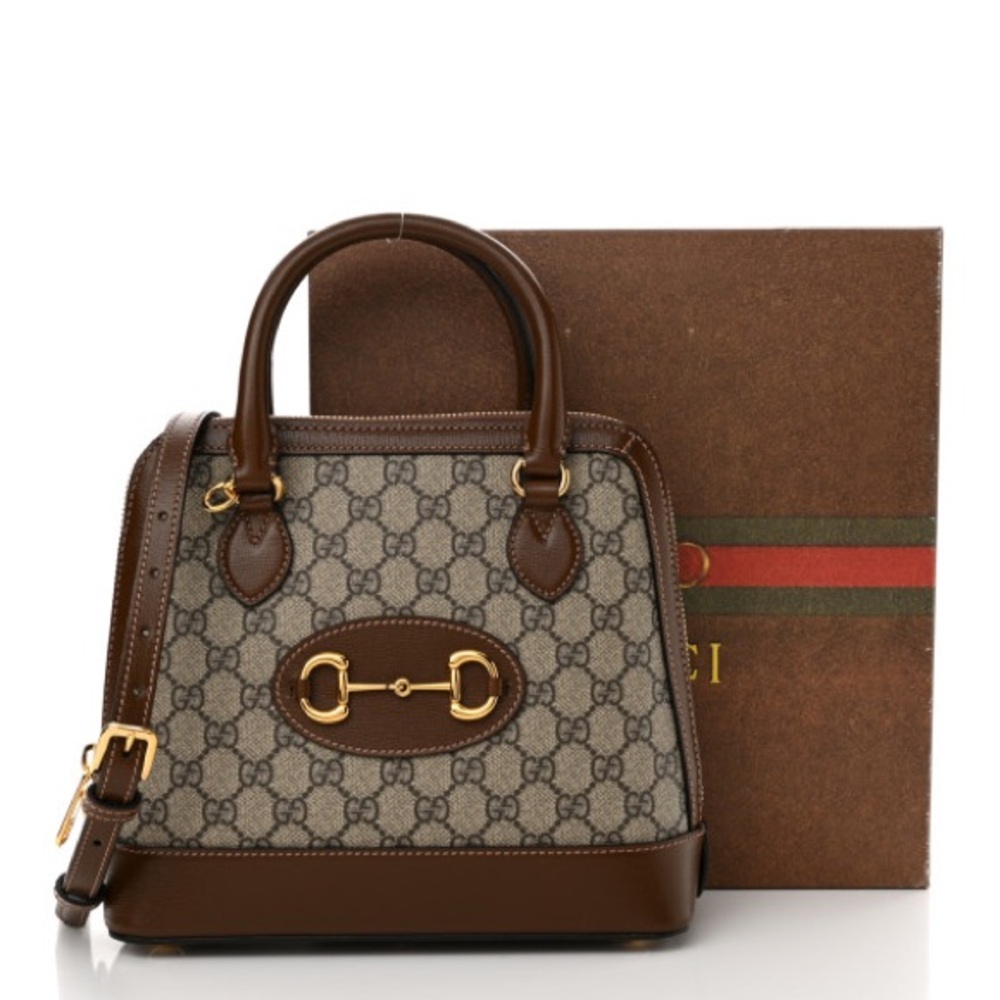 Gucci Brown and Gold Satchel with Iconic GG Supreme Canvas